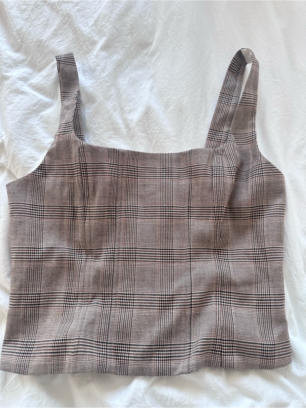 NEW Dynamite Plaid/ Houndstooth Square-Neck Corset - Brown & Black
